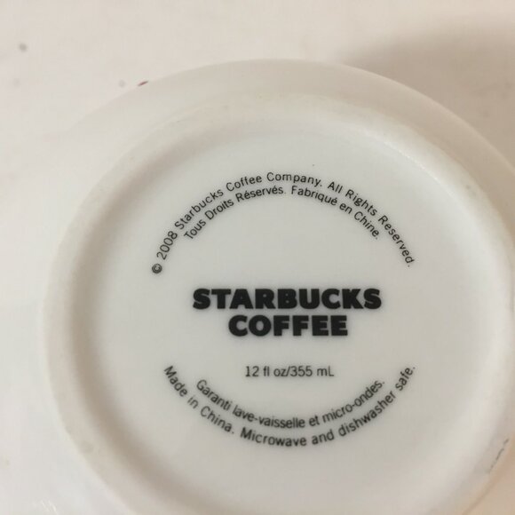 Starbucks Christmas Coffee Mug 12oz Raised White Doves Red Holly Berries 2008 - Picture 5 of 5